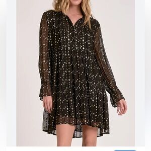 Elan Maria v-neck Black and Gold Polka Dot Dress